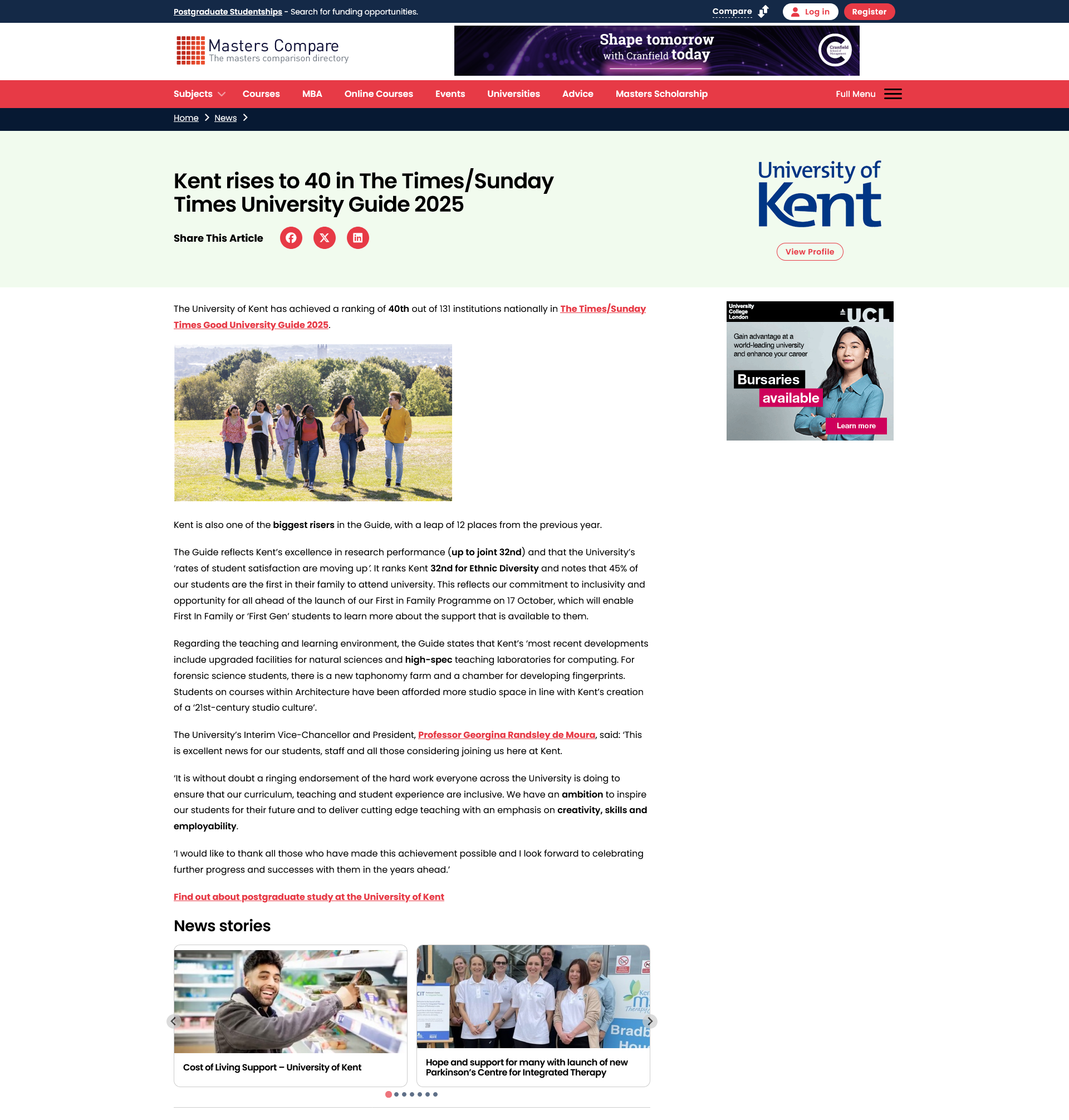Kent Top 40 ranking in The Times